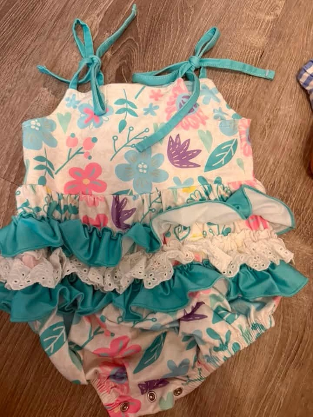 Floral Ruffle Baby One-Piece outfit in Aqua